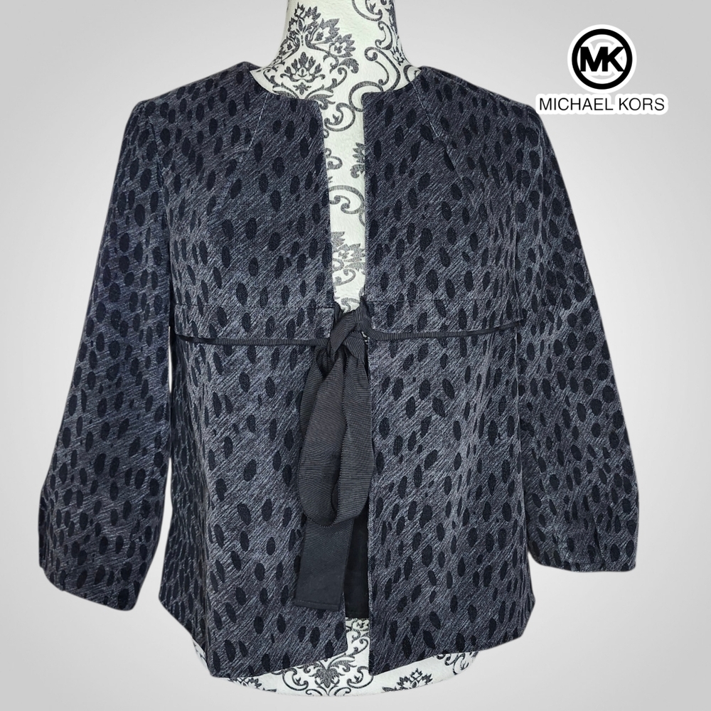 MICHAEL KORS Animal Print Tie Front Blazer - Small